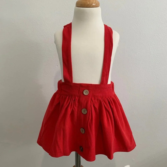 Other - NWT Cute Girls Corduroy Skirt & Suspenders Bohemian Classic Americana Red 12-18M